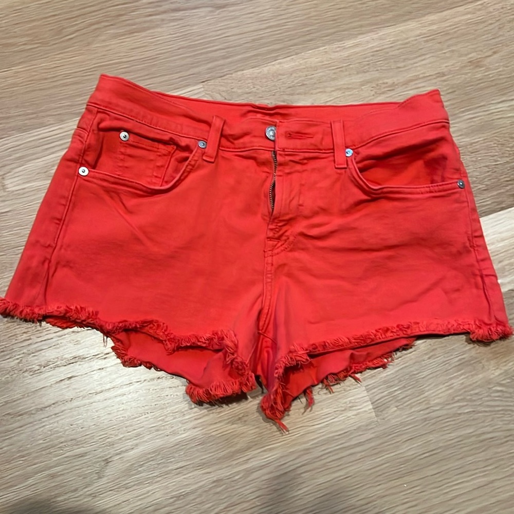 7 for all mankind red cutoff shorts